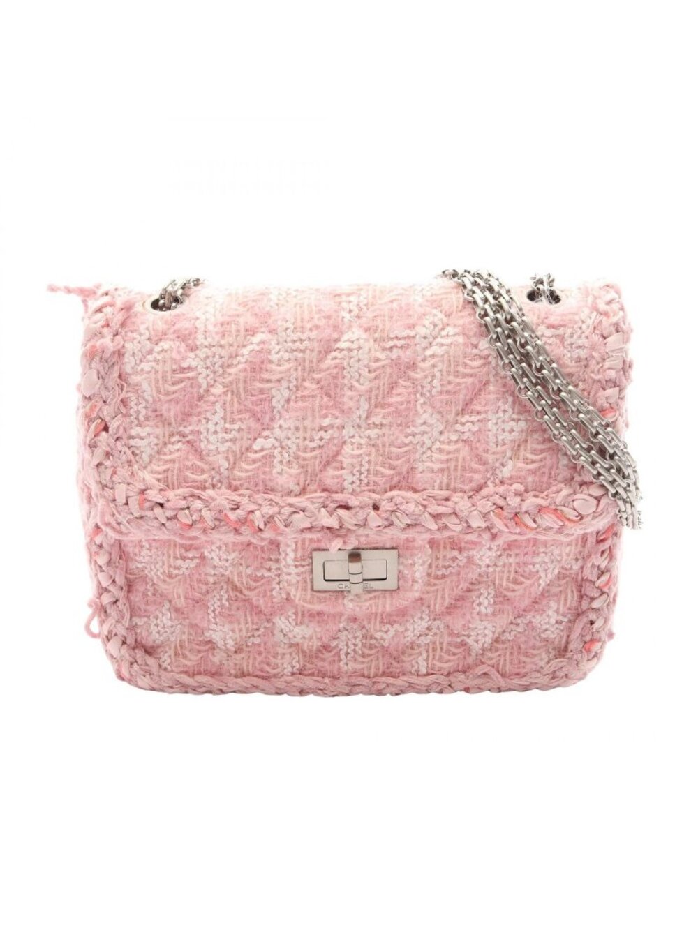 Chanel Shoulder Bag 2.55 Quilted Mademoiselle Chain Pink White Gold Fabric Flap